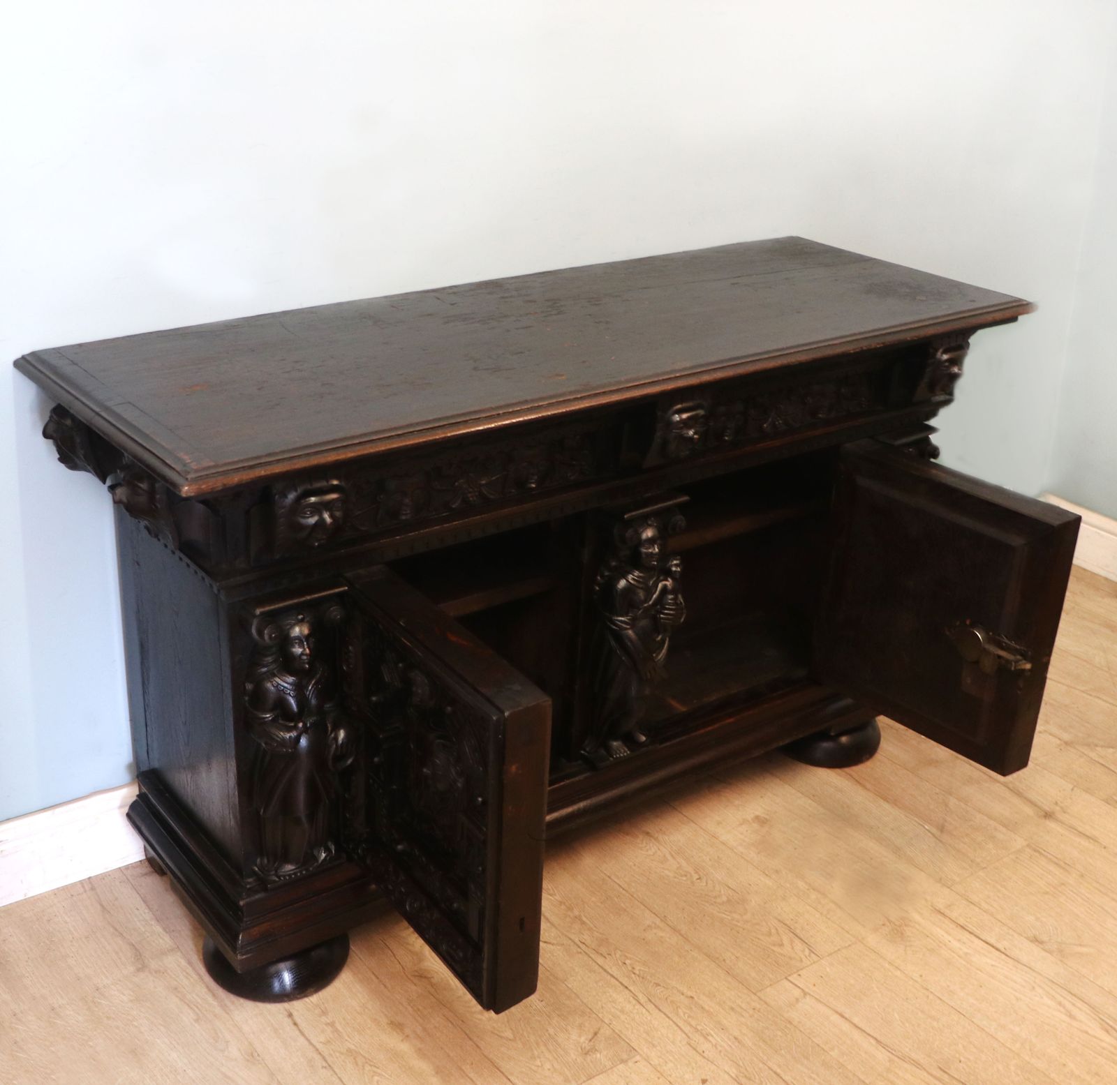 A Magnificent Flemish Oak Side Cabinet In The Baroque Style. photo for sale