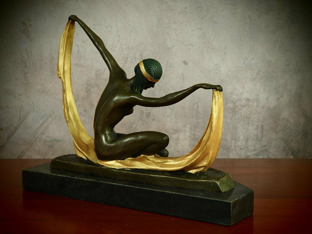 Art Deco Dancer Bronze Figurine   Colorful And Elegant   21 Cm Height photo 262.0