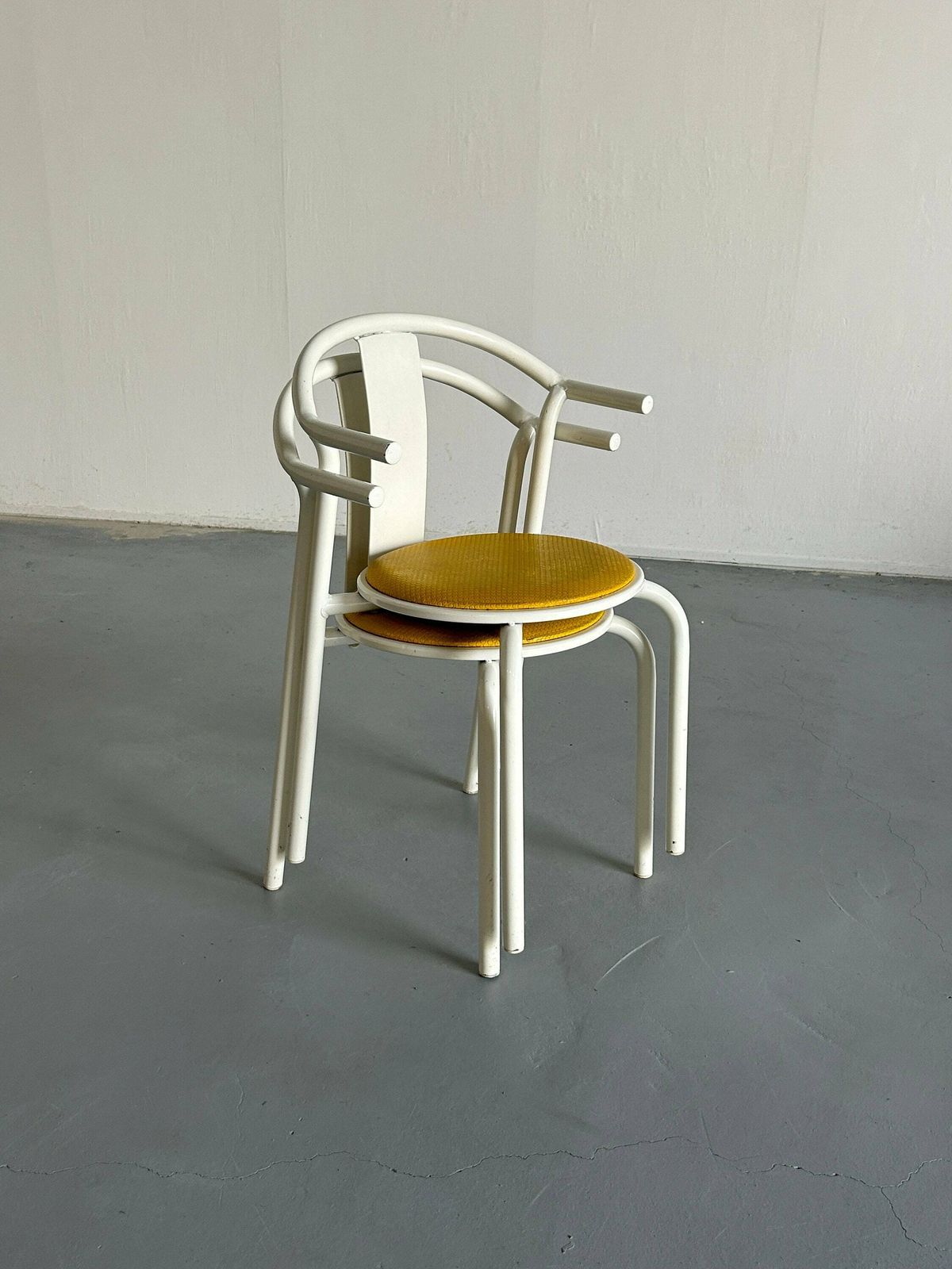 photo for sale Pair Of Vintage Ikea Postmodern Memphis Maxmo Metal Dining Chairs, 1980s Ikea