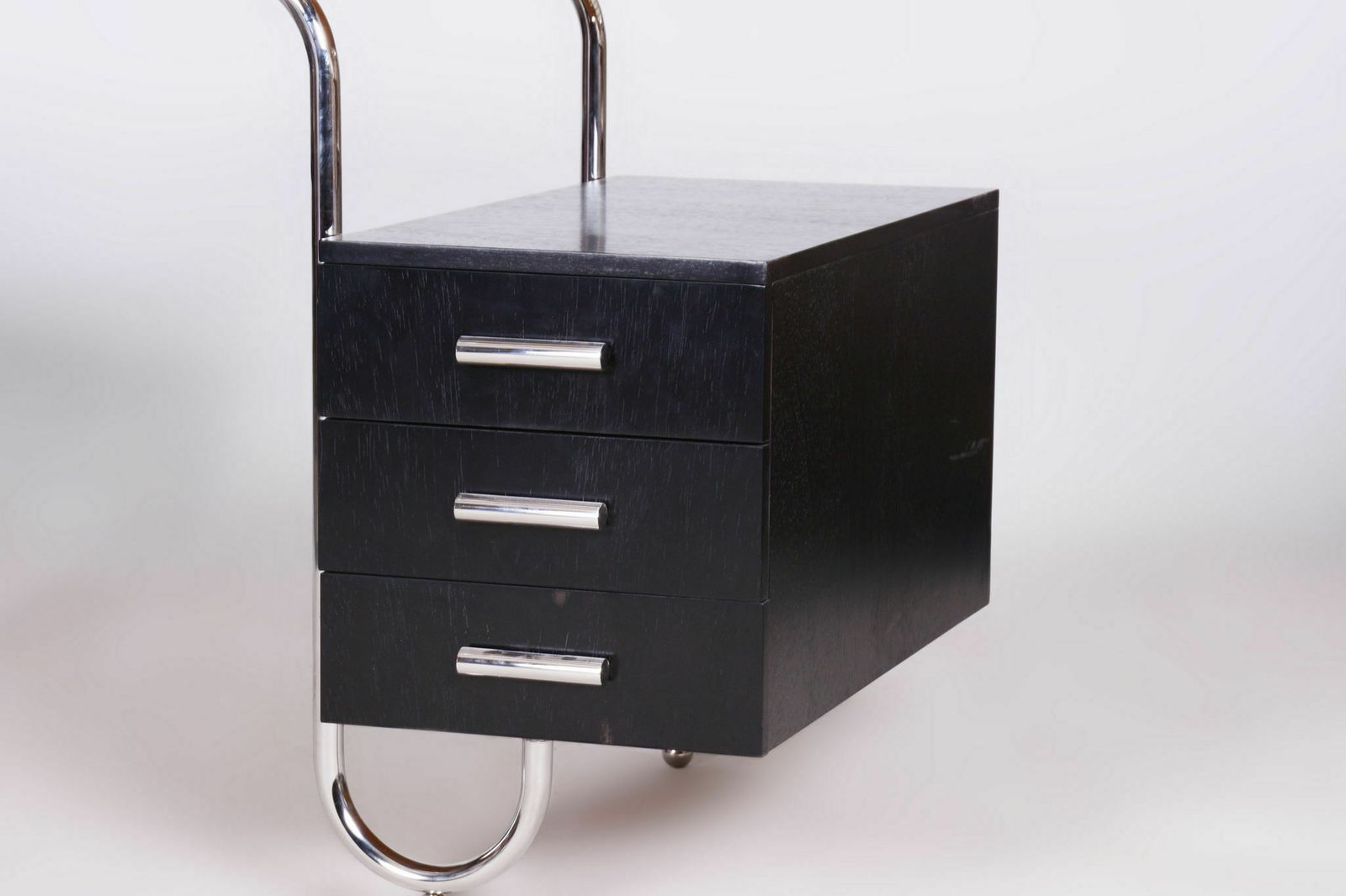 Furniture Restored Bauhaus Oak Writing Desk, Designed By French Architect André Lurcat, Made By Robert Slezak, Chrome Plated Steel, Czechia, 1930s photo