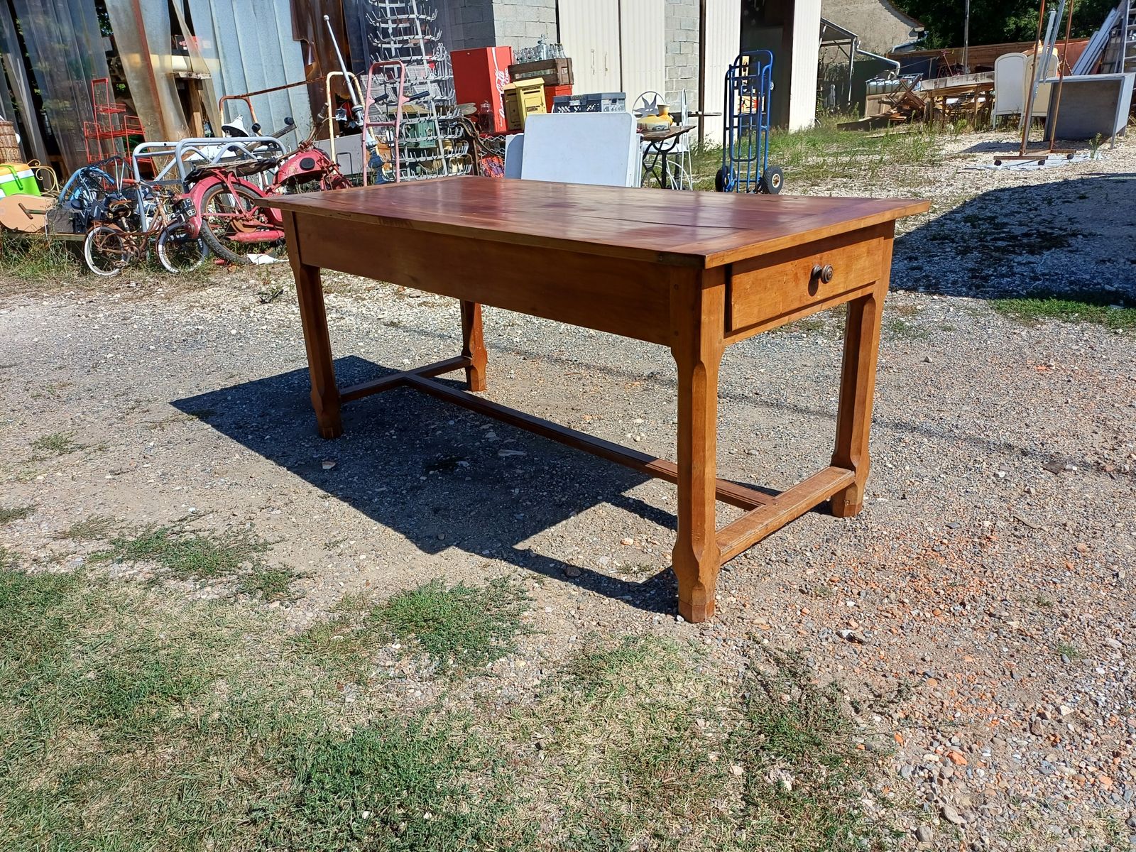 19th Century Country Farmhouse Table In Cherry, 3 Drawers. photo vintage