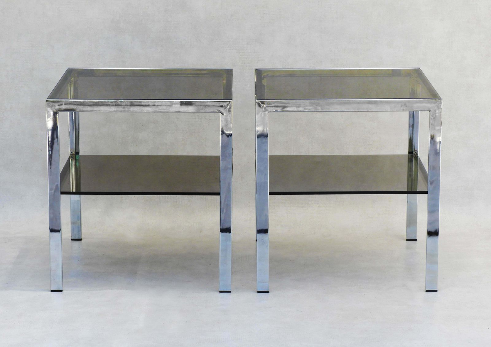 Chrome And Smoked Glass Side Tables C1970s France photo furniture