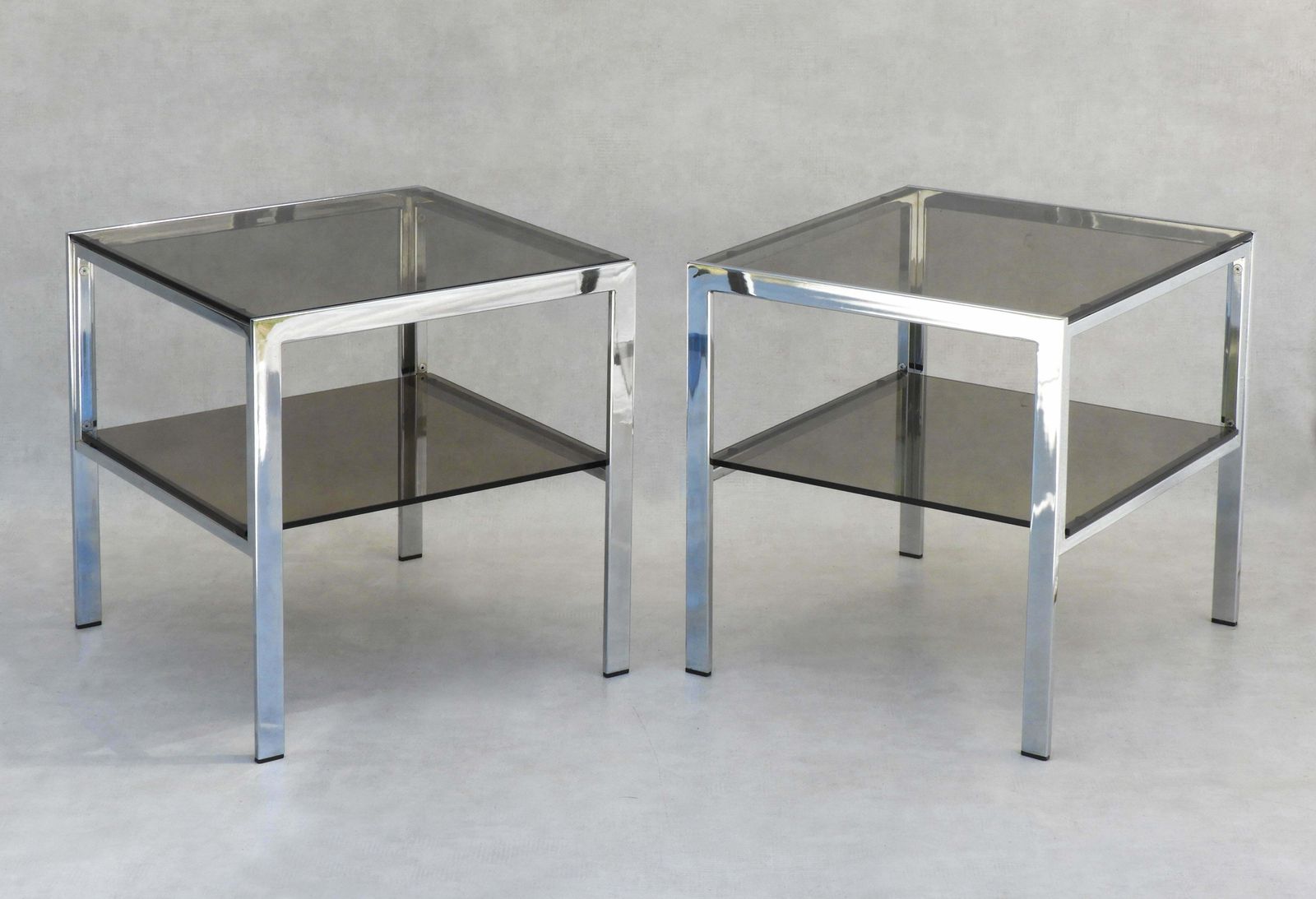 Chrome And Smoked Glass Side Tables C1970s France photo vinterior