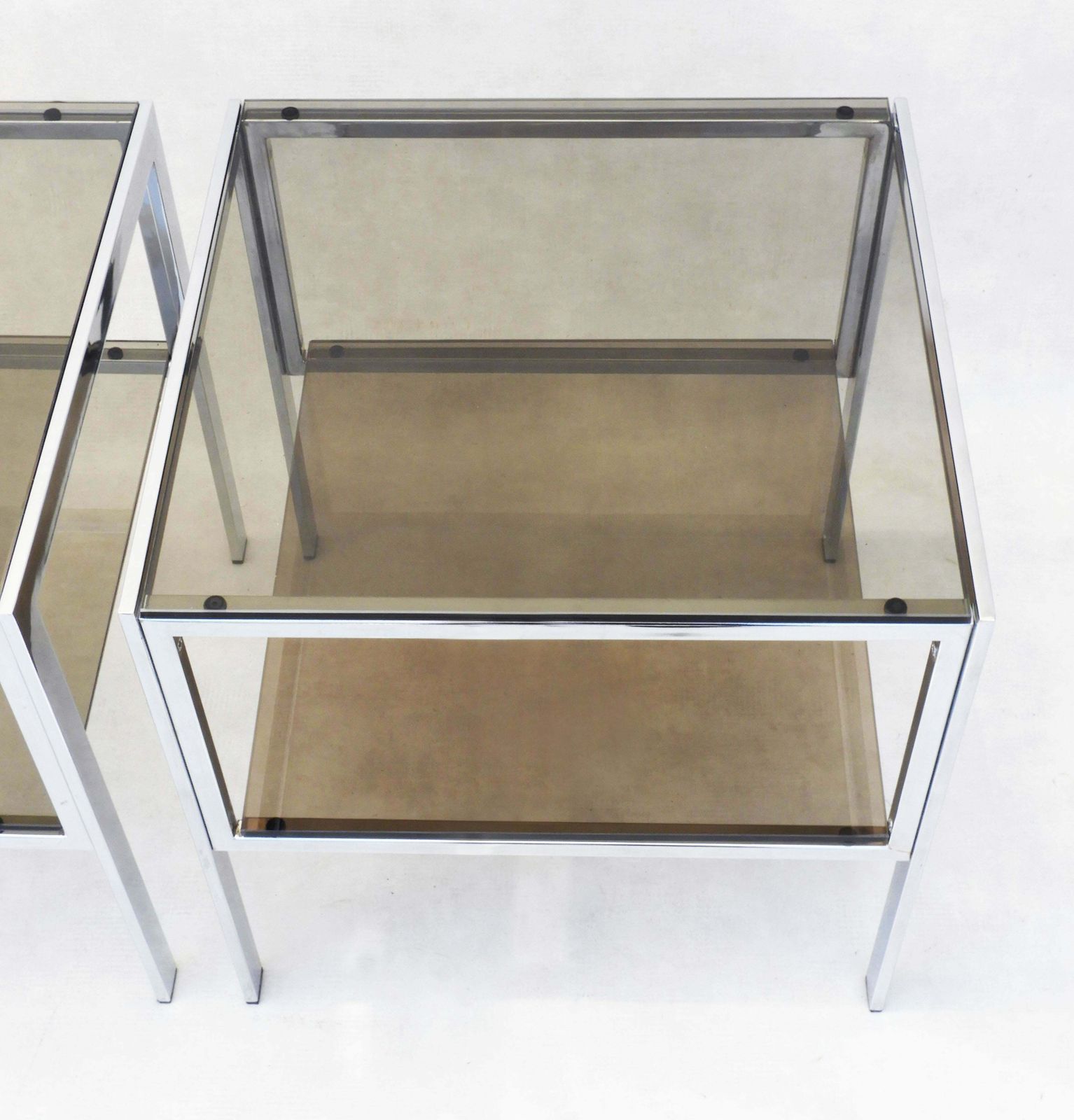 Chrome And Smoked Glass Side Tables C1970s France photo buy