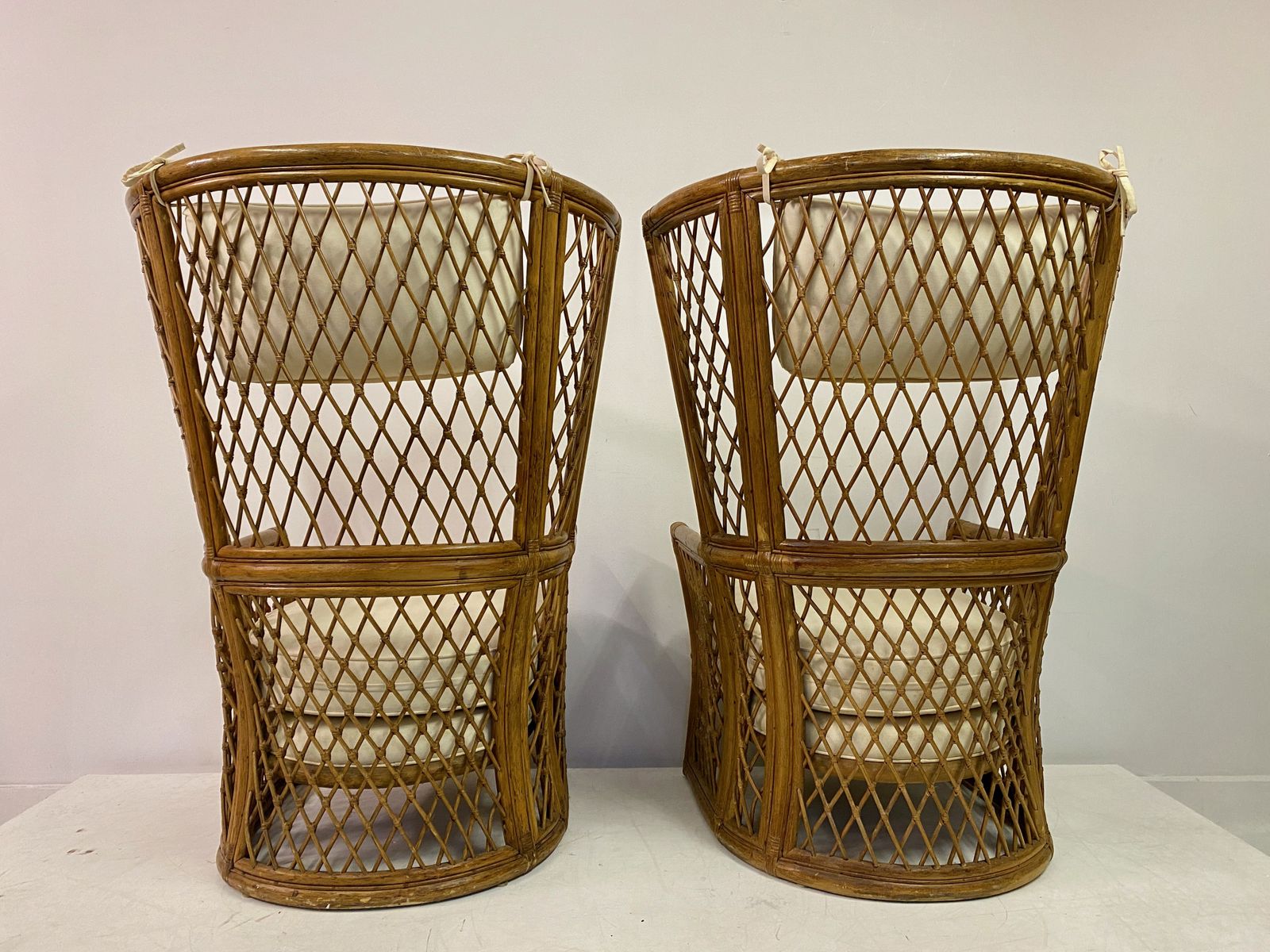 2595.0 Pair Of 1980s High Back Bamboo Chairs With Ottomans photo
