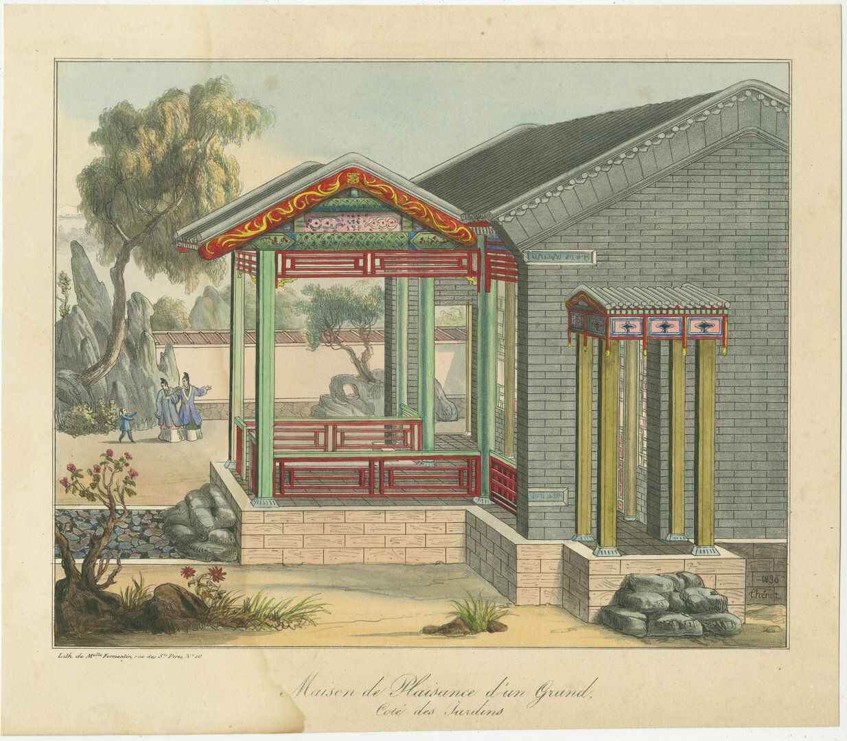 Antique Print Of A Pleasure House Next To The Gardens