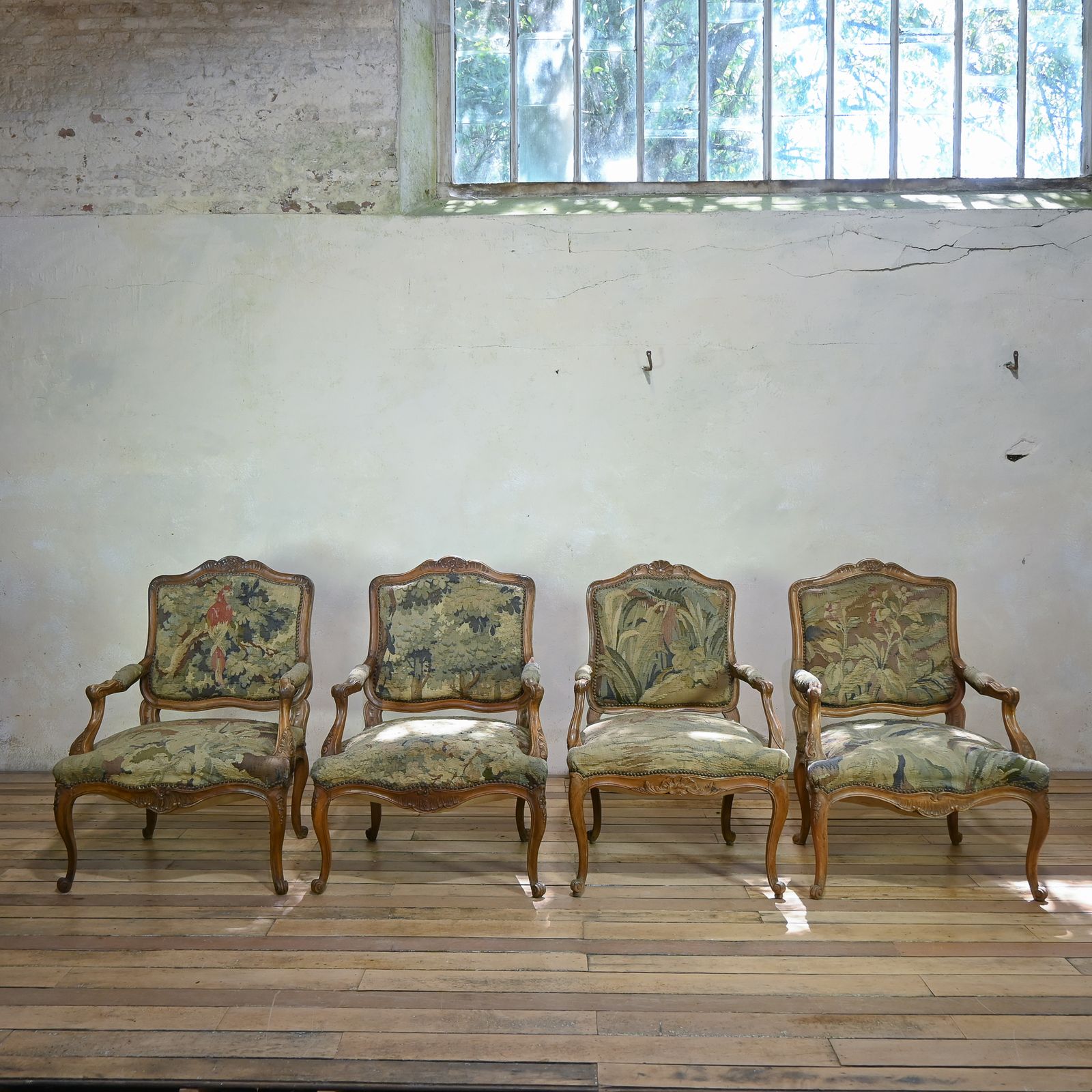 A Set Of Four 19th Century French Louis XV Fauteuils Open Armchairs