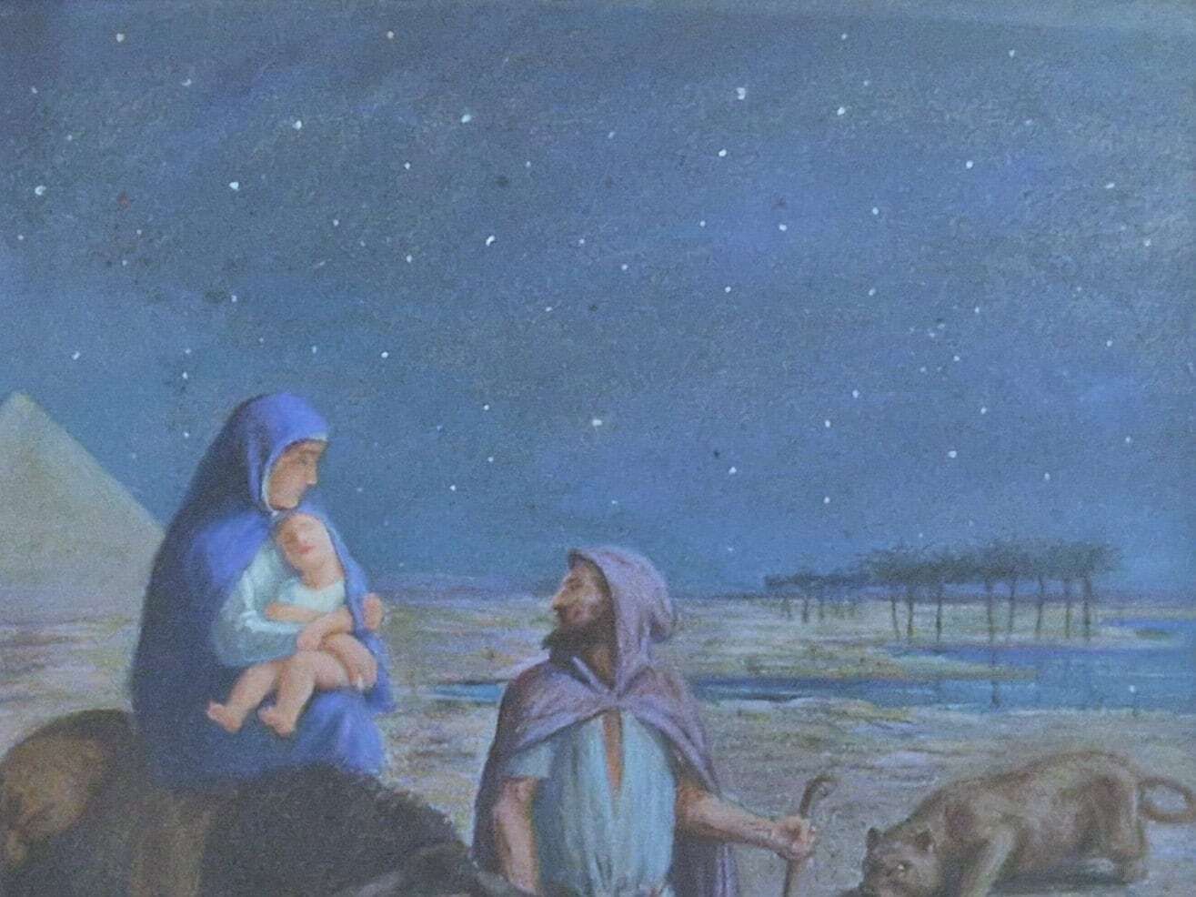 Flight Into Egypt Of The Holy Family By Remy Mayan, Framed Pastel Drawing Of Nativity Of Jesus, Christmas Art And Home Decor photo Art