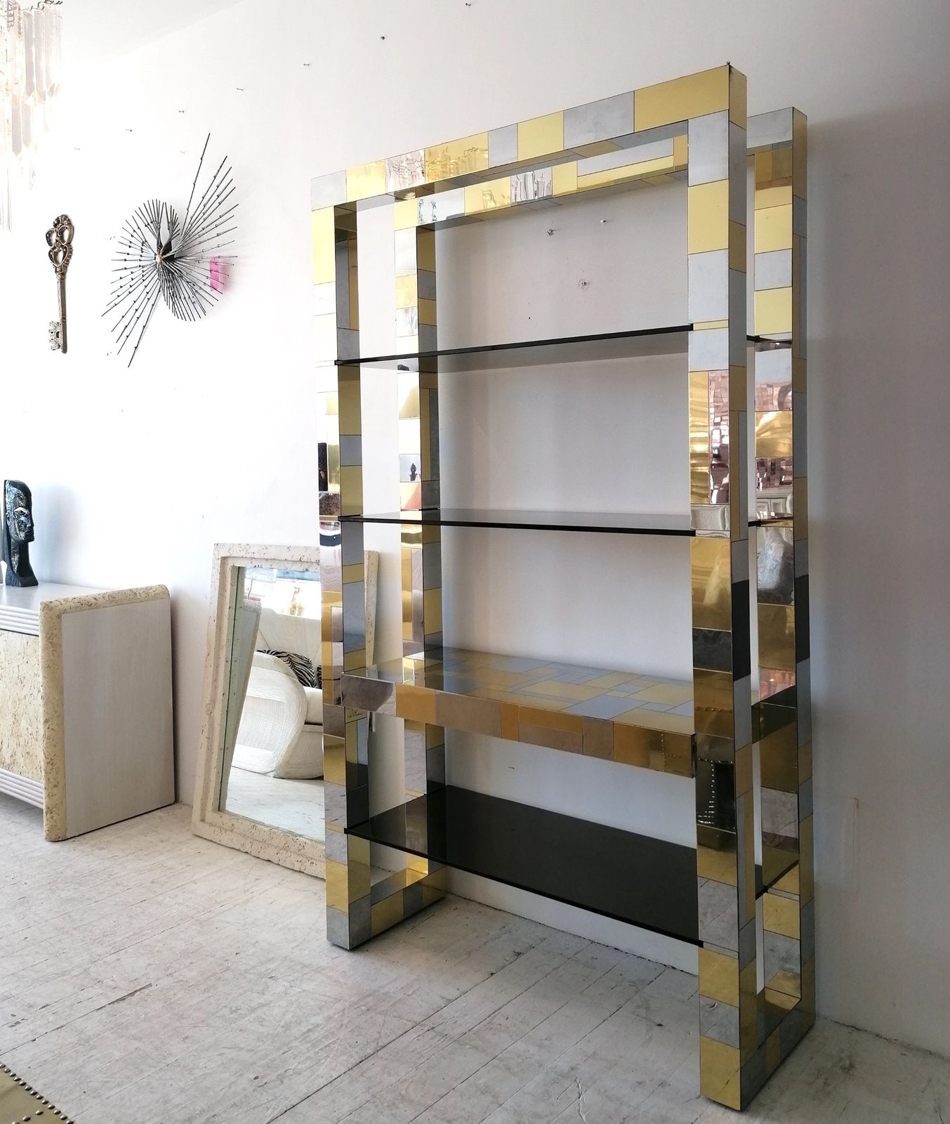 6995.0 Rare Signed Paul Evans Brutalist 'Cityscape' Large Etagere Freestanding Shelves, 1970s American photo