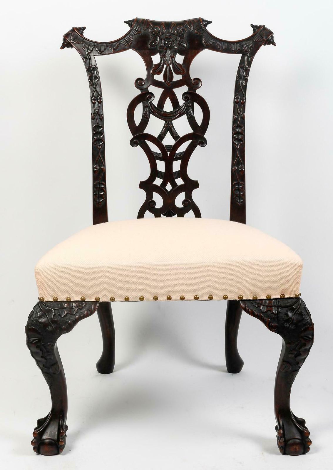 8165.0 Suite Of 3 Chairs And An Armchair In The Chippendale Style, 19th Century. photo