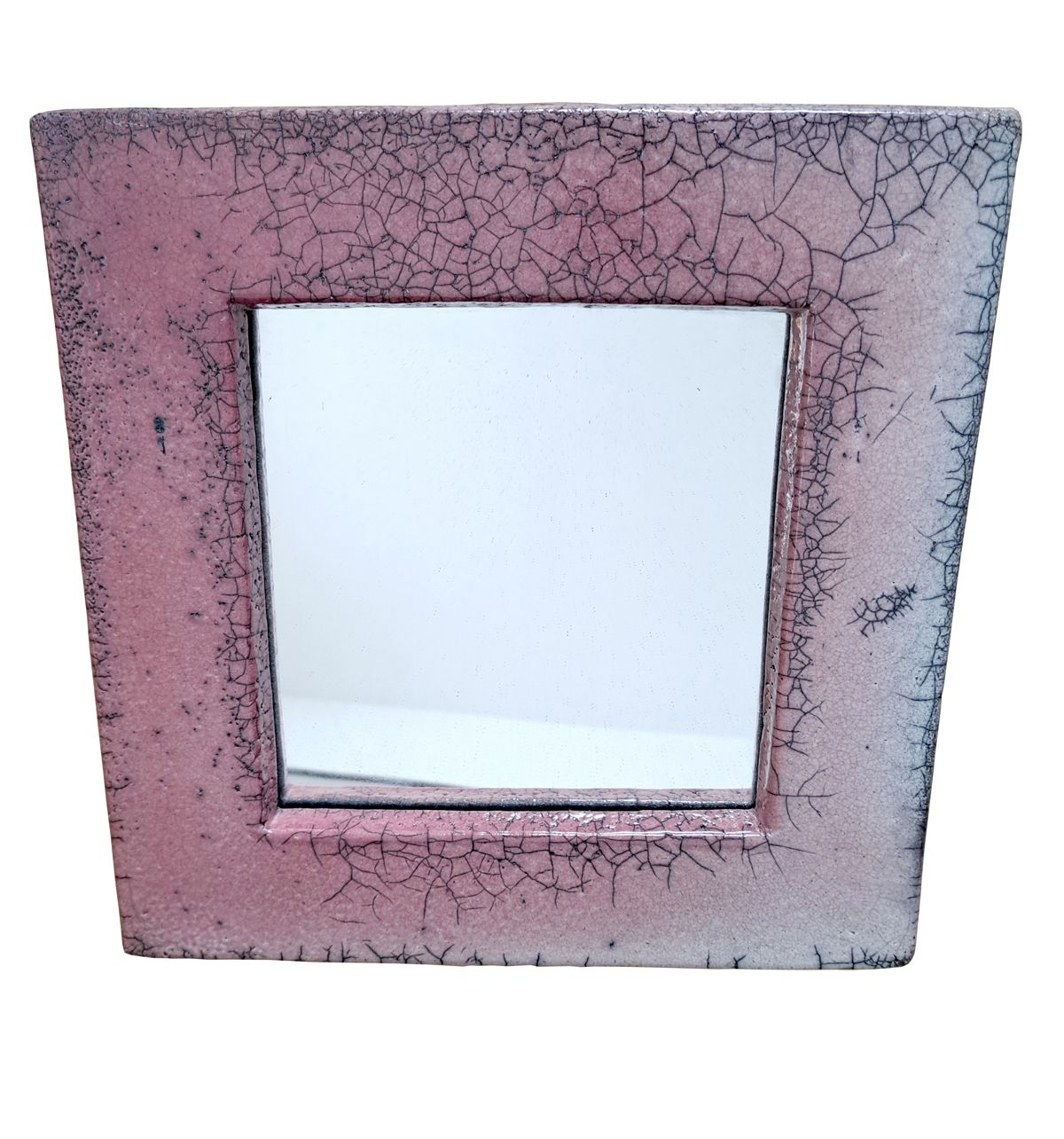 Mid Century Crackled Pink Ceramic Wall Mirror In Style Of Mithé Espelt photo furniture