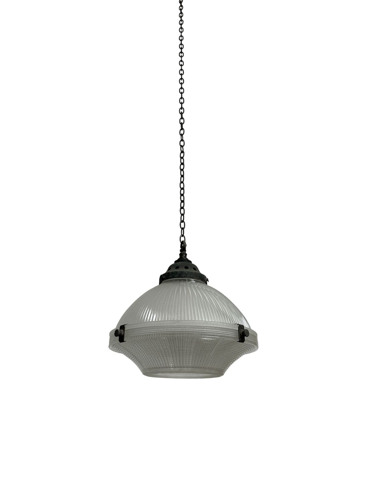 Antique English Original Two Part Church Holophane Prismatic Cut Glass Ceiling Pendant Light Lamp photo furniture