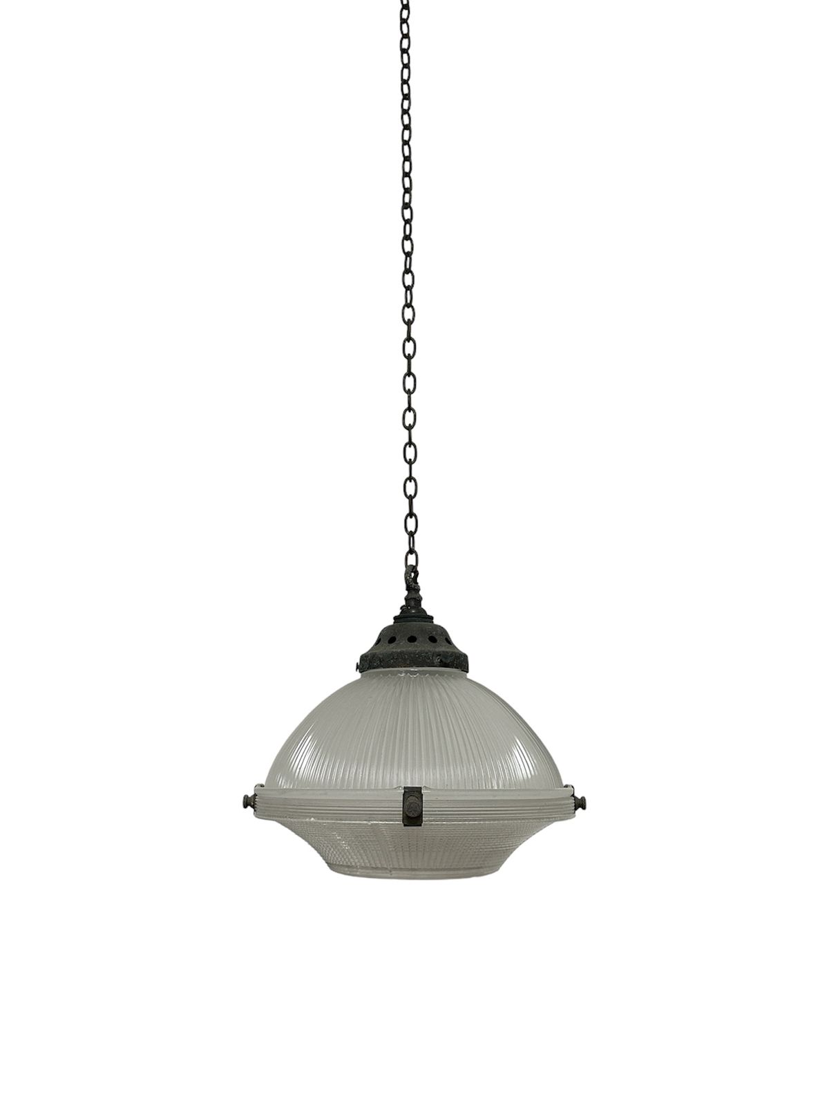 Antique English Original Two Part Church Holophane Prismatic Cut Glass Ceiling Pendant Light Lamp photo Lighting