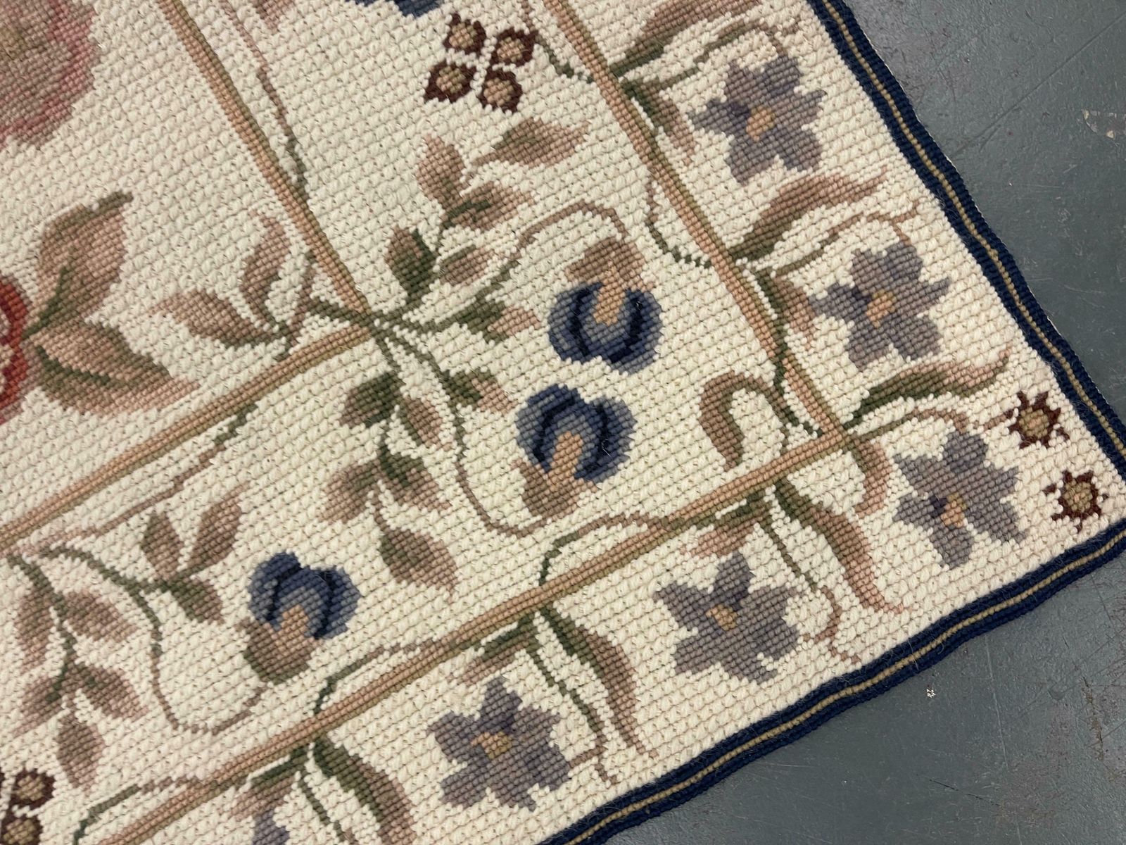 Beige Floral Aubusson Rug Handwoven Wool Needlepoint, Traditional Botanical Rug photo for sale