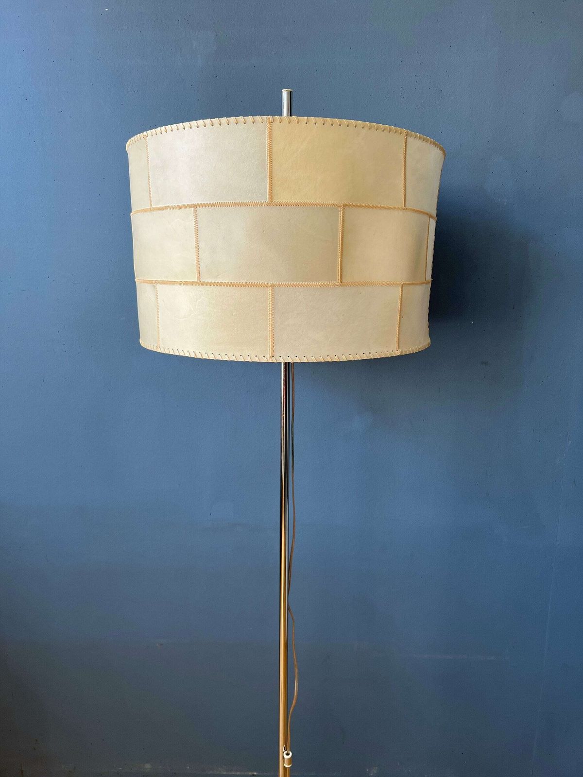 Mid Century Staff Leuchten Vloerlamp Met Leren Kap photo buy