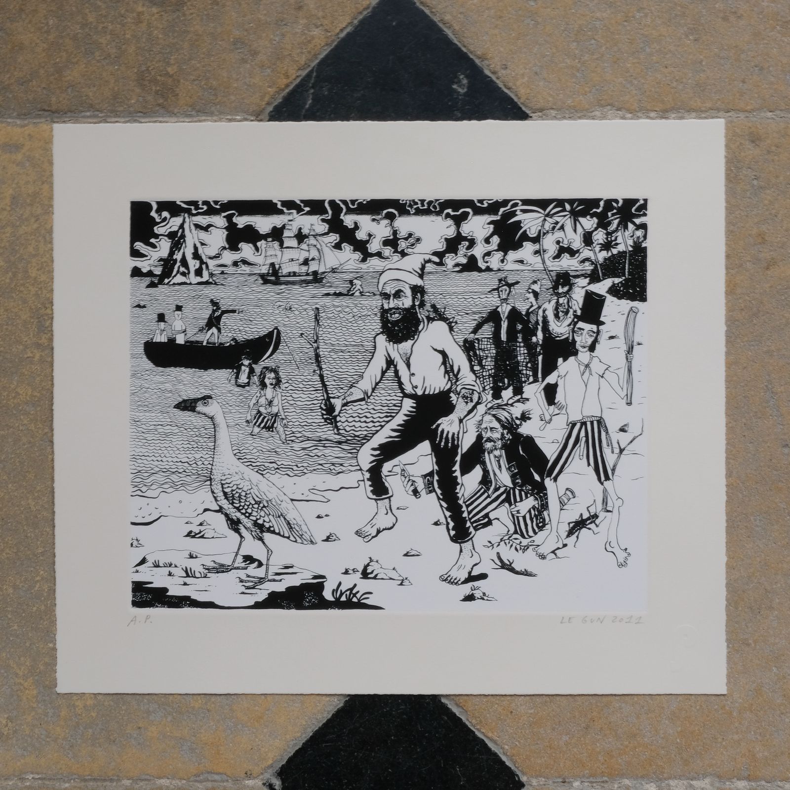 Le Gun   The Tragic Demise Of The White Gullinule, Framed. Signed, Limited Edition. photo furniture