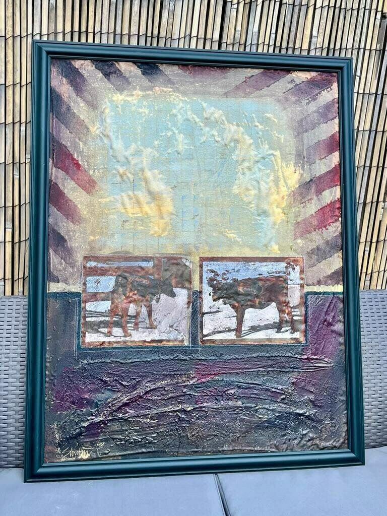 Original Vintage Large Framed Jim M. Shubin B1945 Mixed Media On Fabric ‘Stripes’ photo furniture