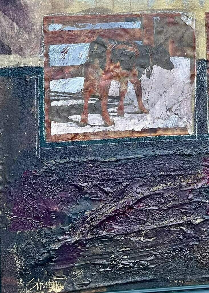 Original Vintage Large Framed Jim M. Shubin B1945 Mixed Media On Fabric ‘Stripes’ photo Art
