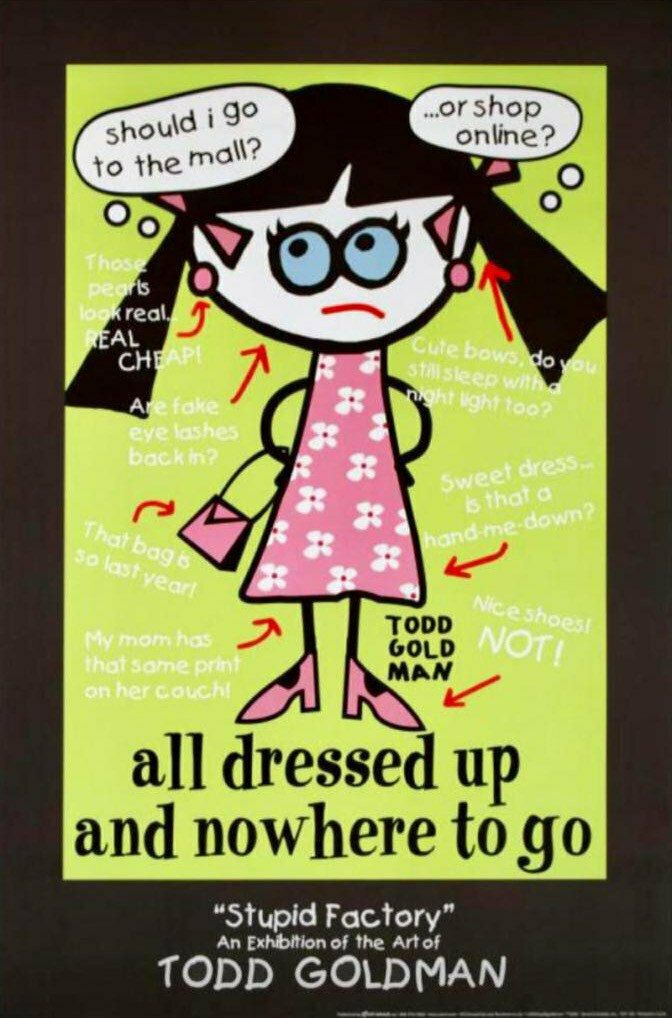 Original Vintage Todd Goldman “All Dressed Up And Nowhere To Go” Lithograph photo furniture