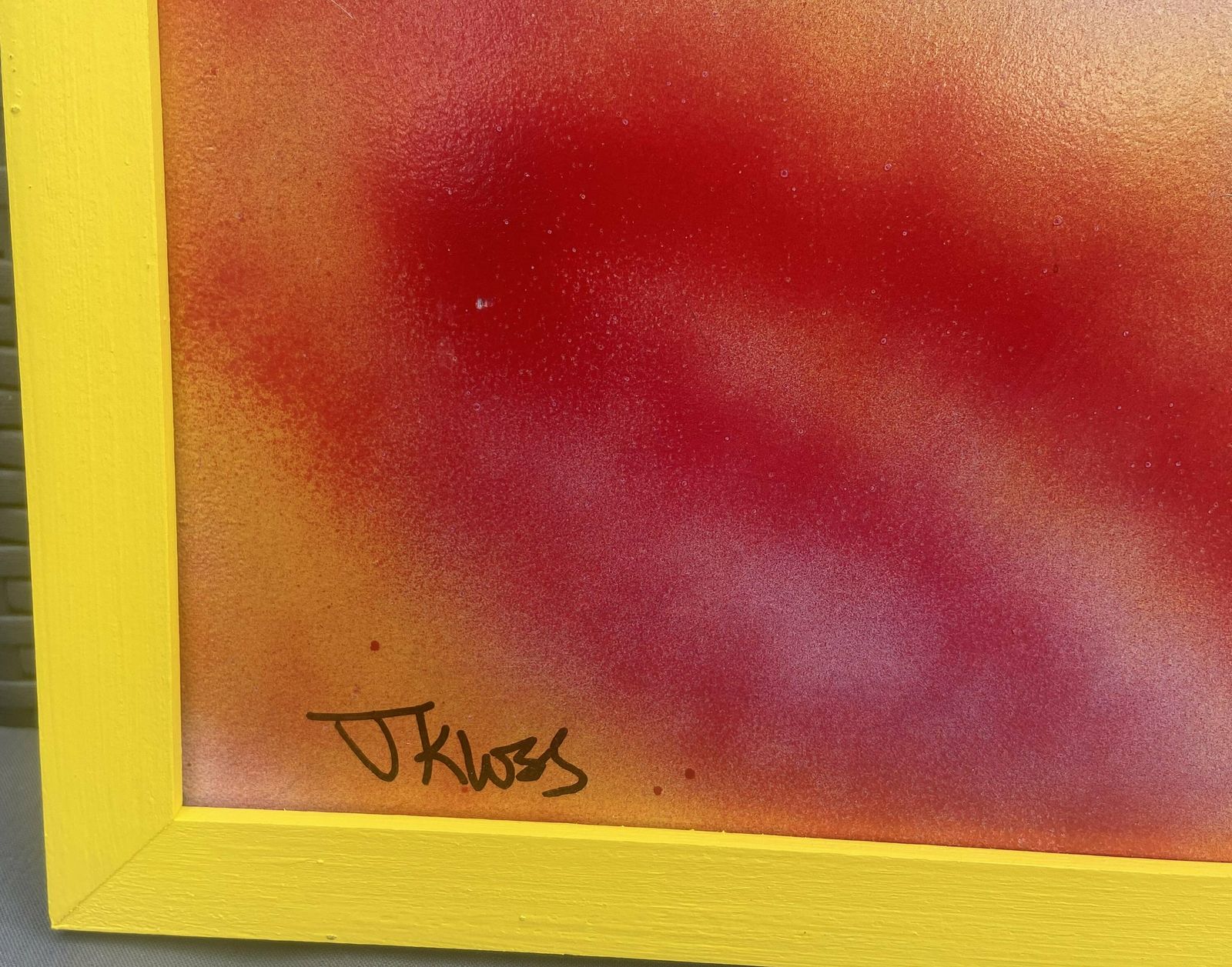 Original Contemporary Yellow Hand Painted Framed Mixed Media On Board Spray Paint ‘Sunrise’ J Kloss photo Art
