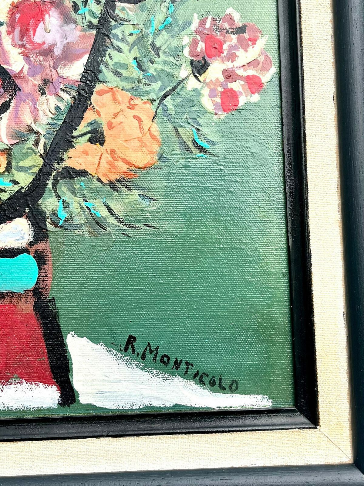 Original Vintage Rocco Monticolo (Italian Artist 1931) Oil Painting On Board ‘Flower Girl’ photo for sale