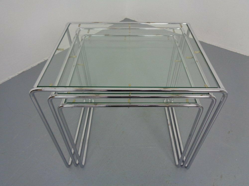 photo for sale Glass & Chrome Nesting Tables, 1960s, Set Of 3