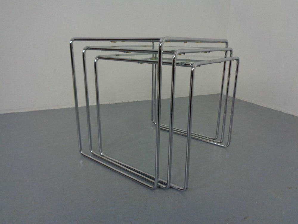 688.0 Glass & Chrome Nesting Tables, 1960s, Set Of 3 photo