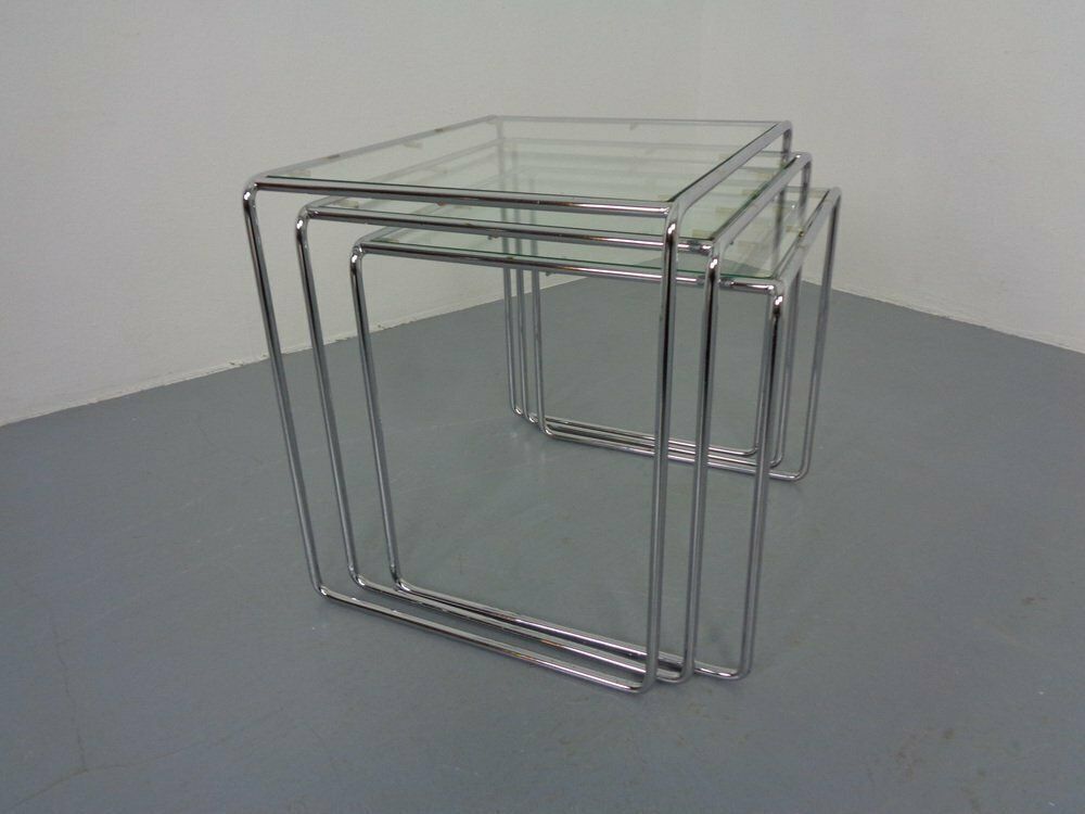 photo vinterior Glass & Chrome Nesting Tables, 1960s, Set Of 3