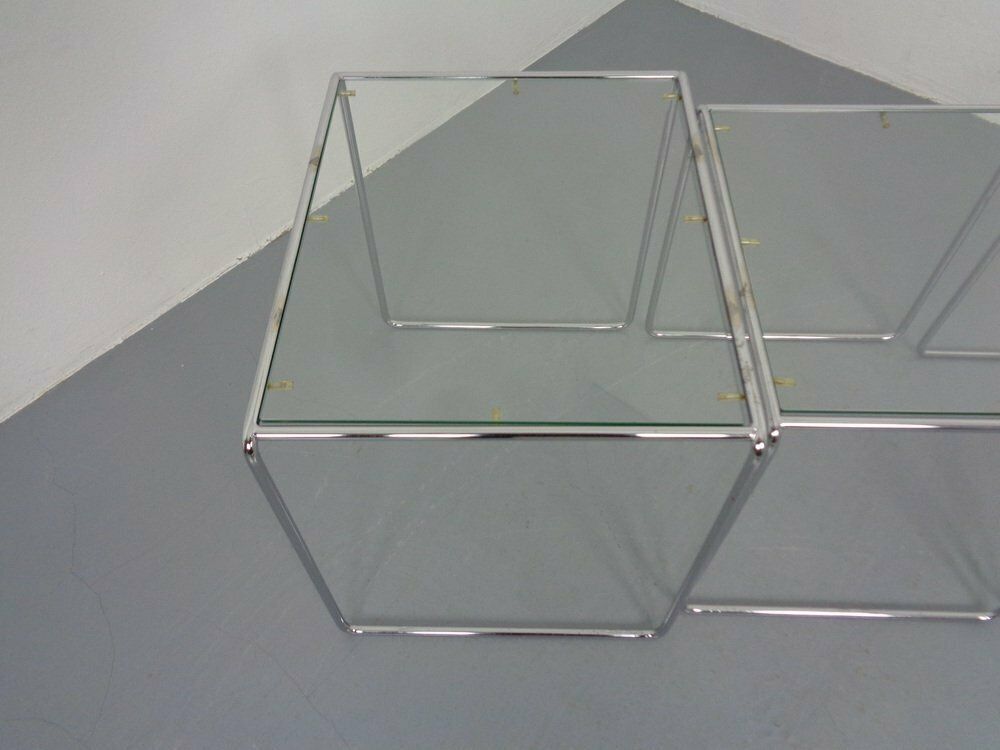 photo vintage Glass & Chrome Nesting Tables, 1960s, Set Of 3