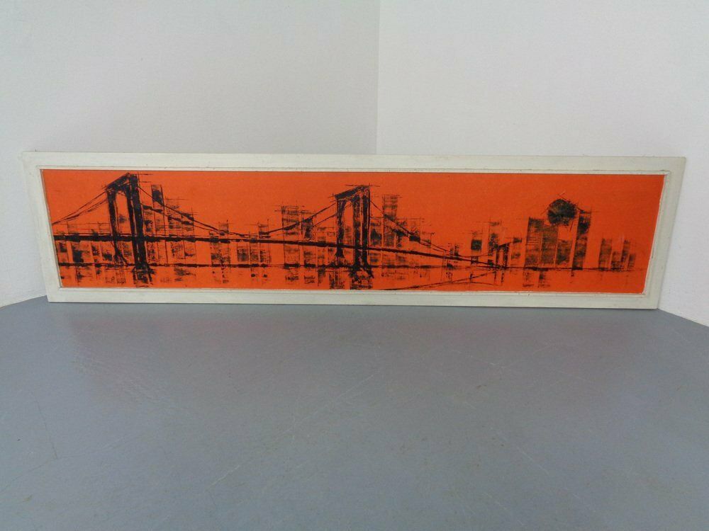 Brooklyn Bridge, New York, 1970s, Acrylic On Wood, Framed photo furniture