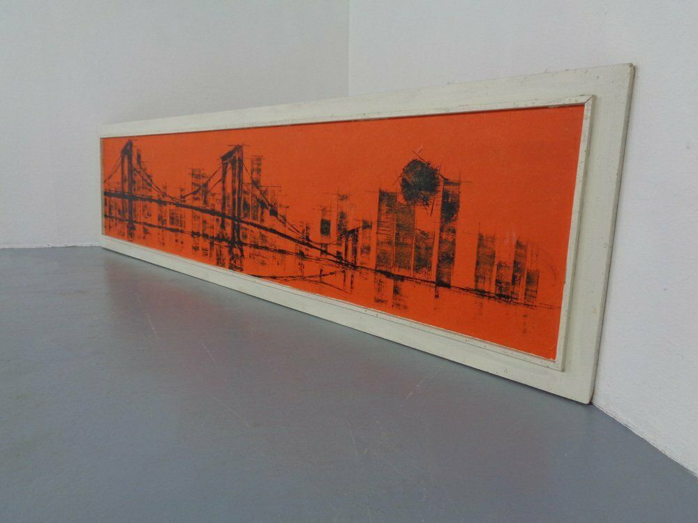 Brooklyn Bridge, New York, 1970s, Acrylic On Wood, Framed photo Art