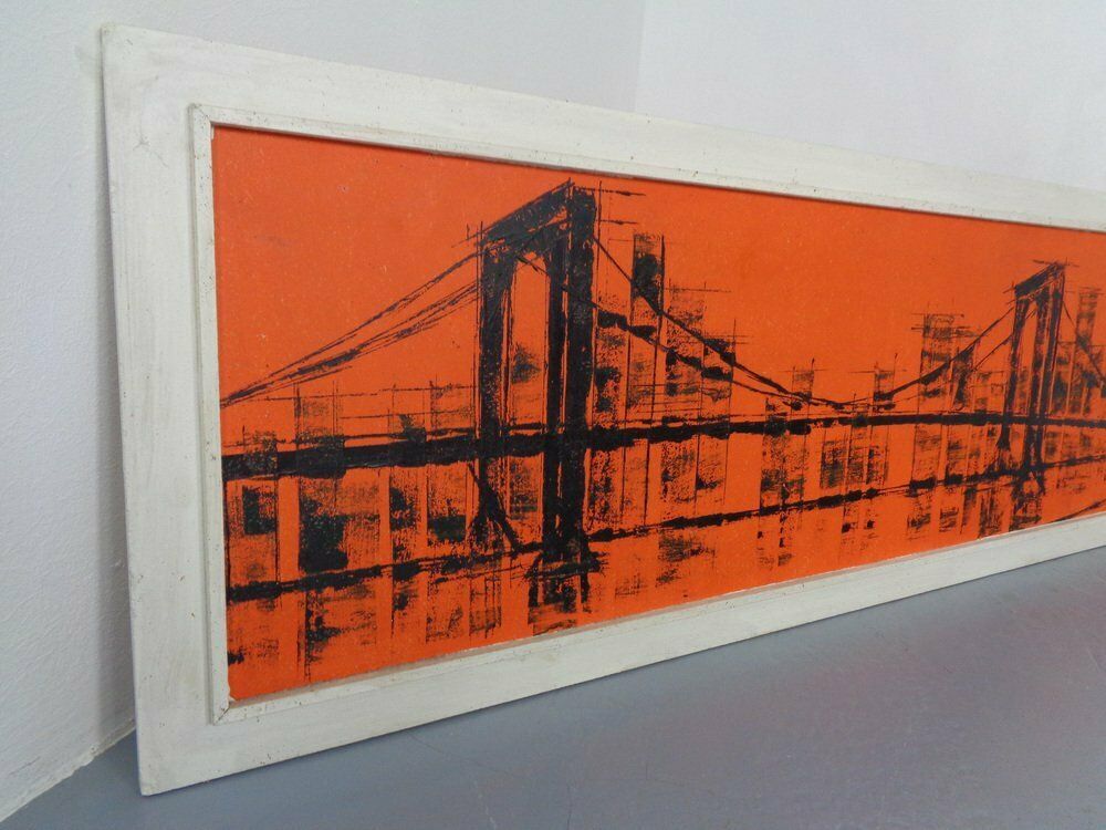 Brooklyn Bridge, New York, 1970s, Acrylic On Wood, Framed photo vintage