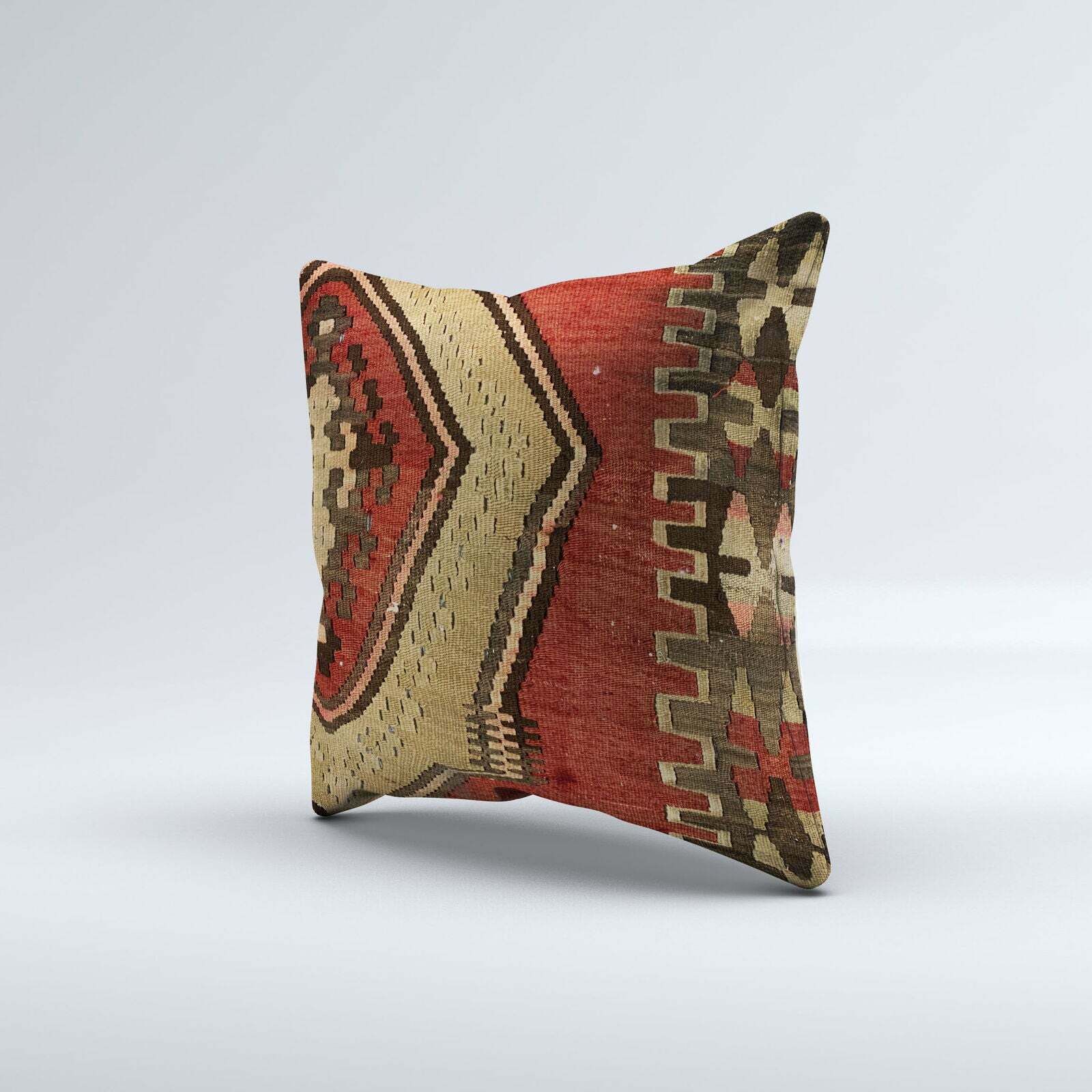 Vintage Turkish Kilim Cushion Cover 60x60 Cm Square Wool Kelim Pillowcase 66405 photo for sale