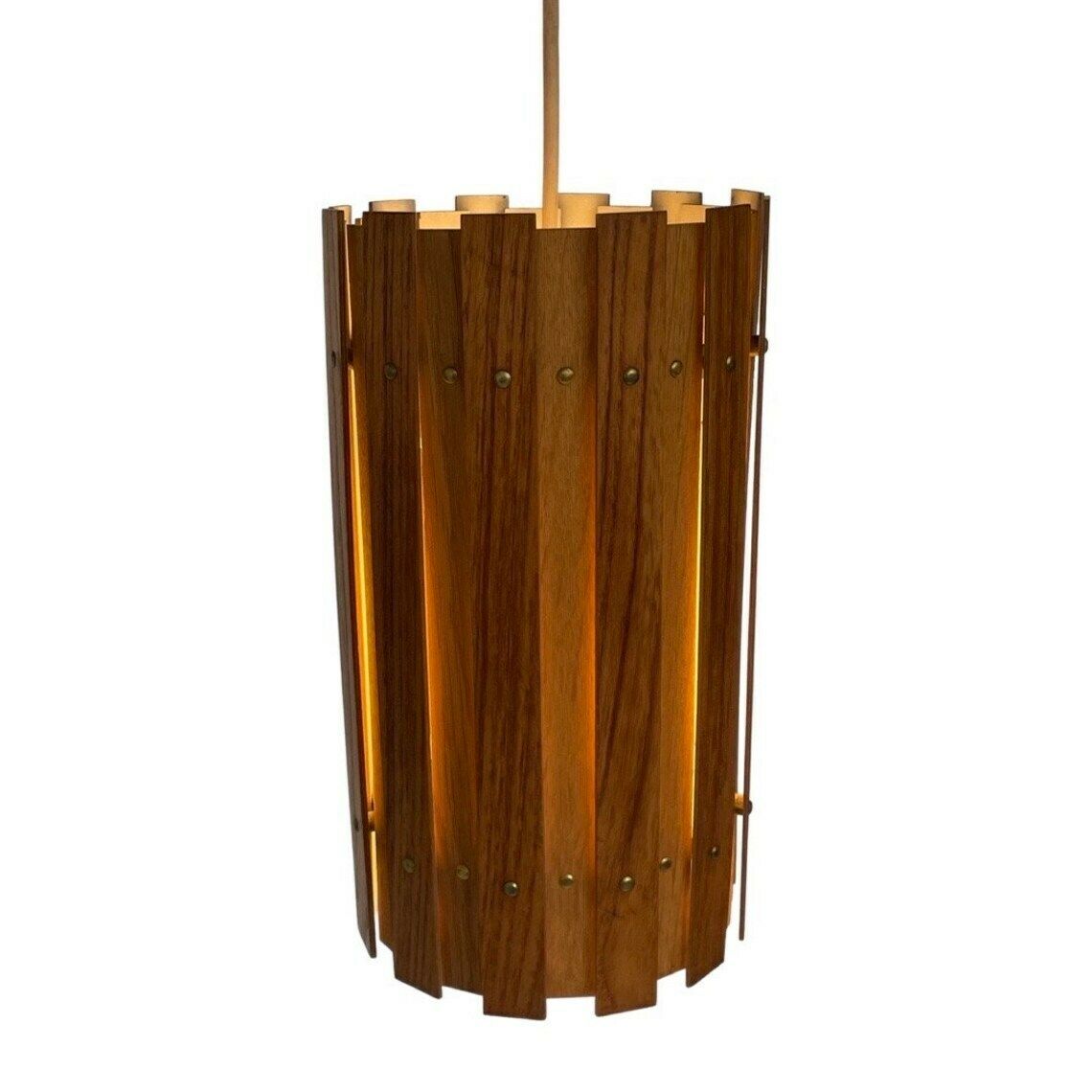 Ca. 1960's Ceiling Fixture   Scandinavian Design   Teak Wood Plywood Cylinder And Matching Ceiling Canopy photo for sale