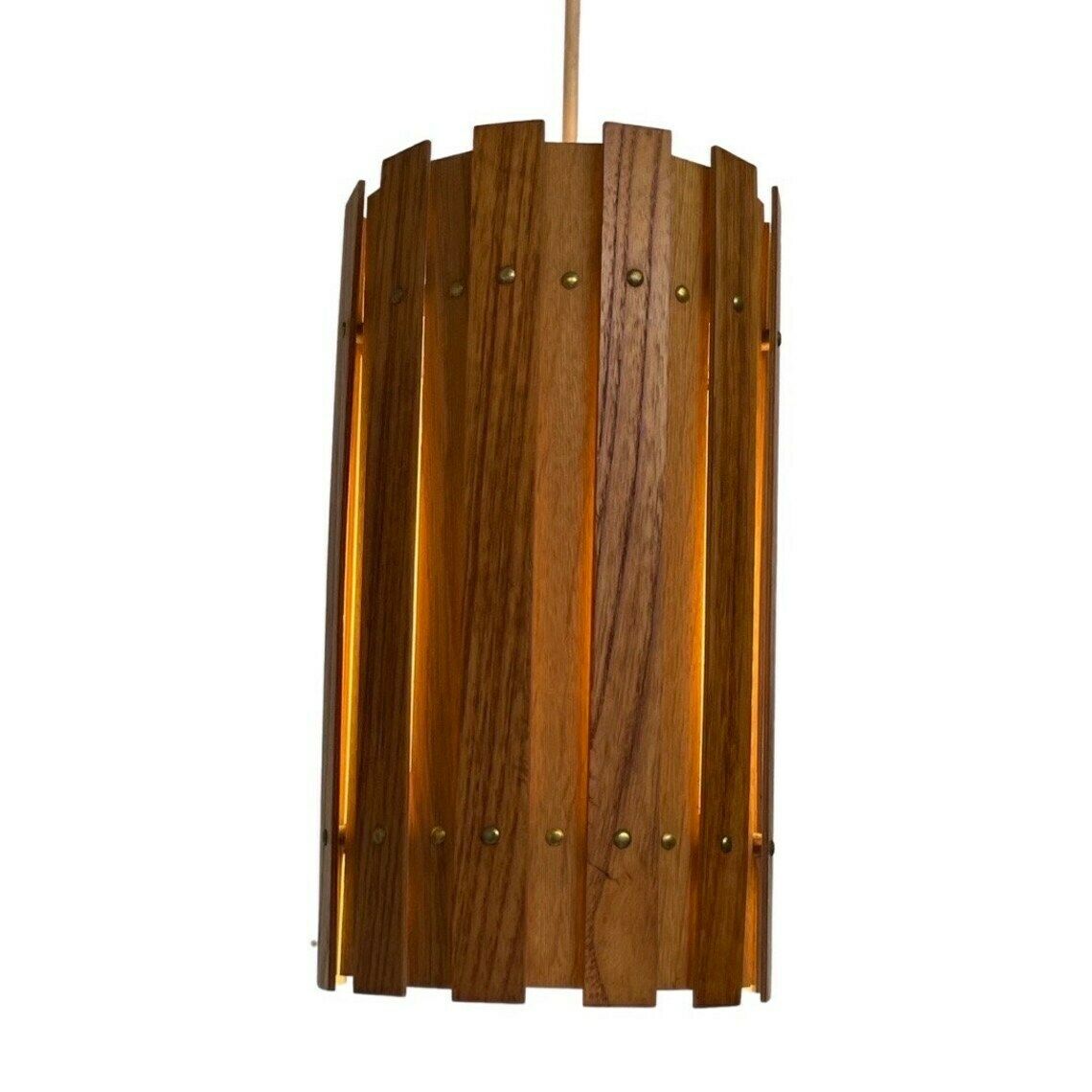 Ca. 1960's Ceiling Fixture   Scandinavian Design   Teak Wood Plywood Cylinder And Matching Ceiling Canopy photo vinterior
