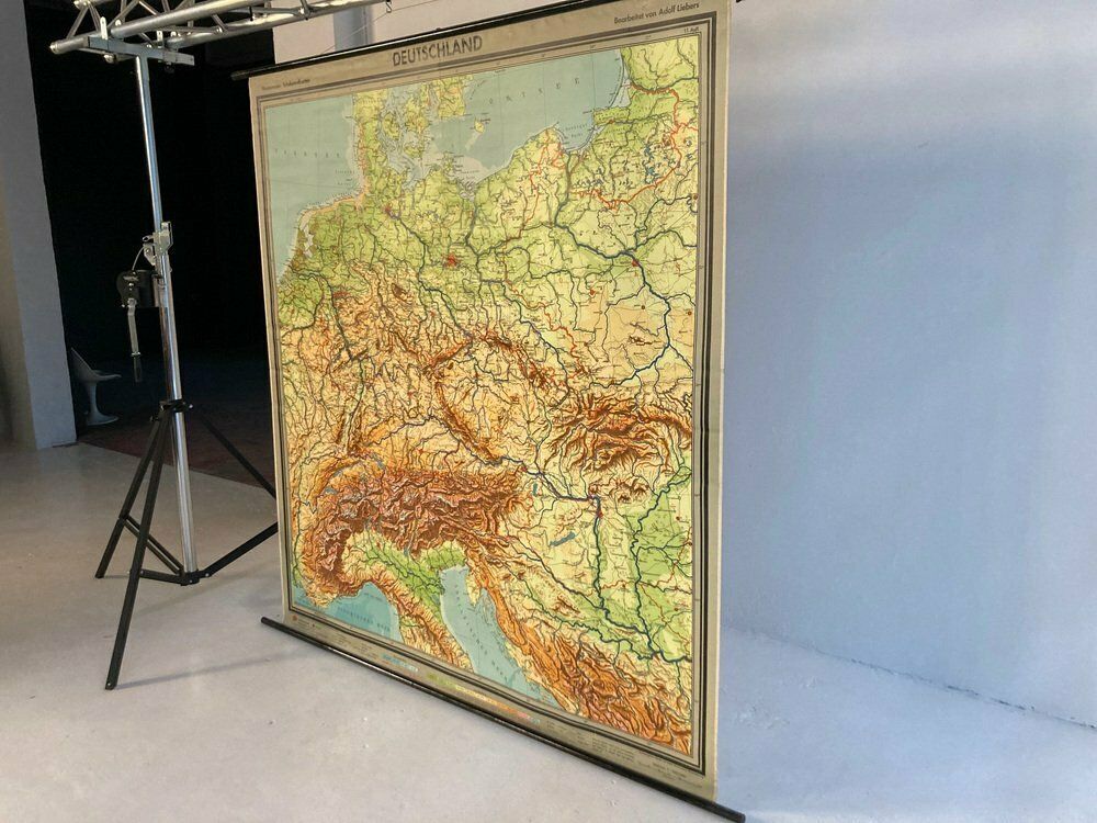 Large Vintage German Linen School Map Of Central Europe, 1960s photo furniture