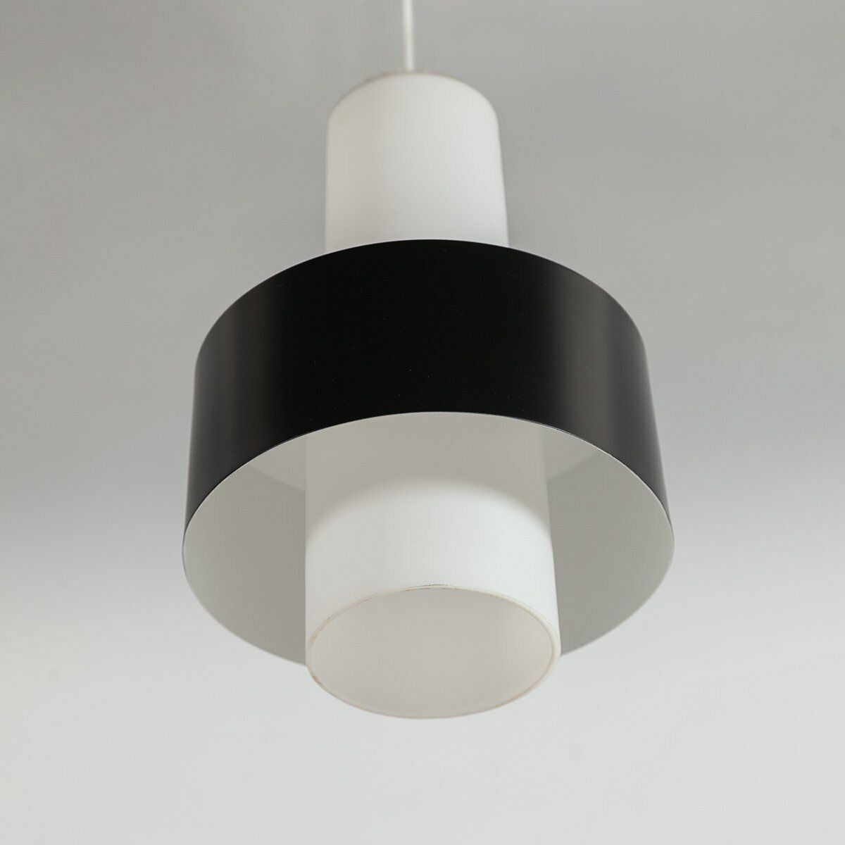photo furniture Mid Century Metal And Milk Glass Pendant, 1960s