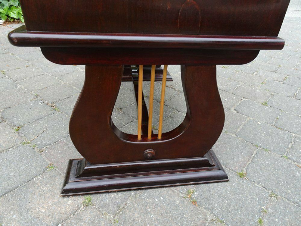Italian Two Tone Mahogany Lyre Cabinet In The Style Of Borsani photo for sale