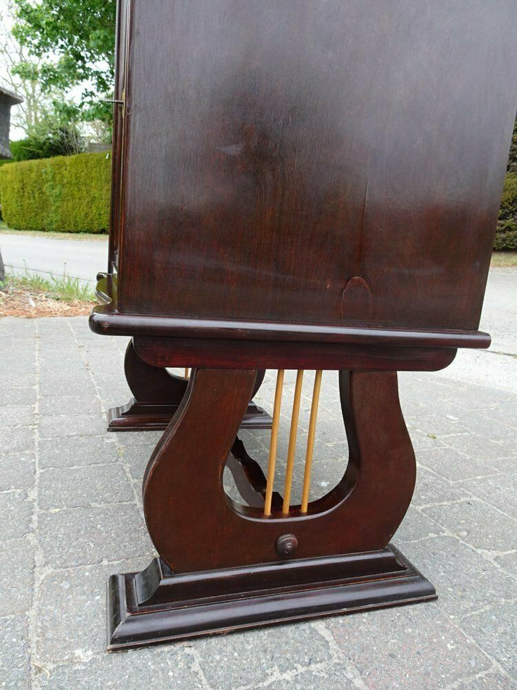 Italian Two Tone Mahogany Lyre Cabinet In The Style Of Borsani photo Furniture