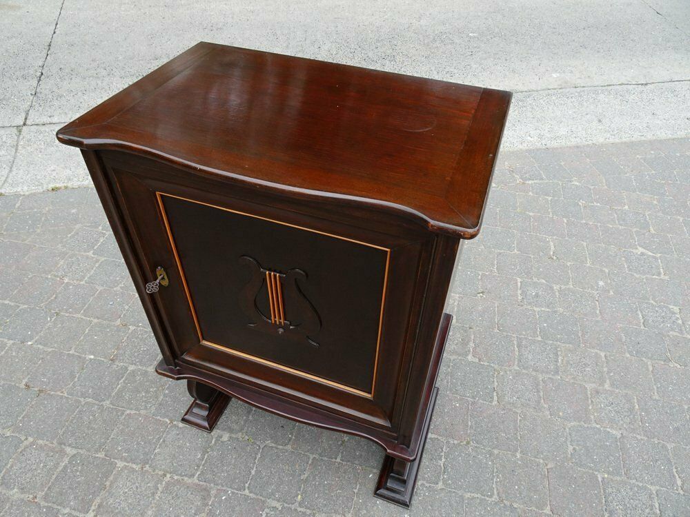 Italian Two Tone Mahogany Lyre Cabinet In The Style Of Borsani photo 581.0