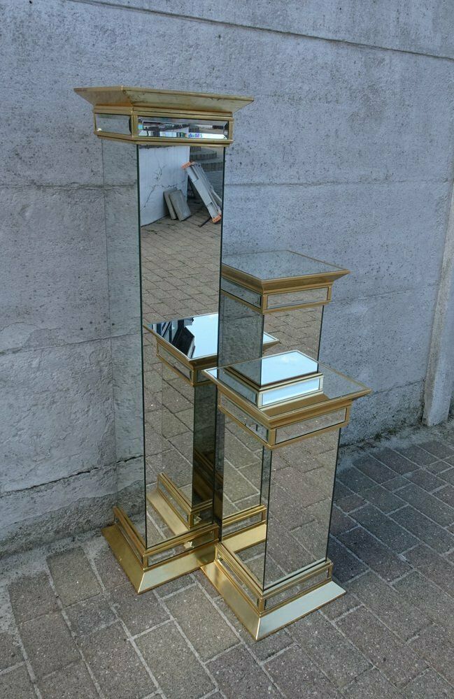 Mid Century Hollywood Regency Mirrored Columns From Deknudt Belgium, Set Of 3 photo for sale