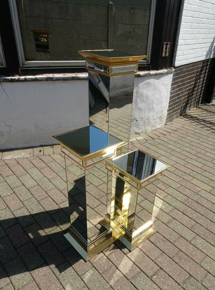 Mid Century Hollywood Regency Mirrored Columns From Deknudt Belgium, Set Of 3 photo buy