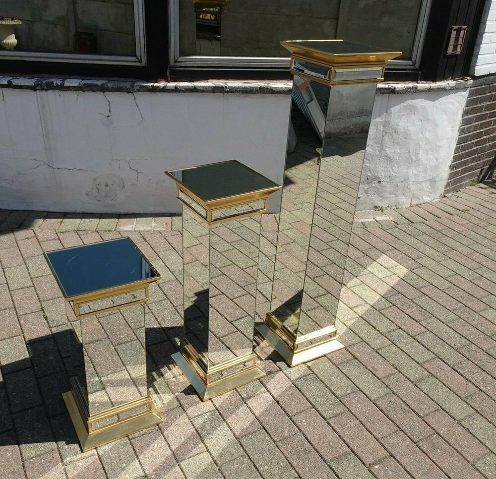 photo for sale Mid Century Hollywood Regency Mirrored Columns From Deknudt Belgium, Set Of 3