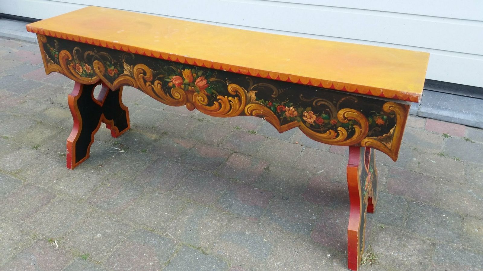 French Hand Painted Wooden Bench By R. Jaeg, 1961 photo buy
