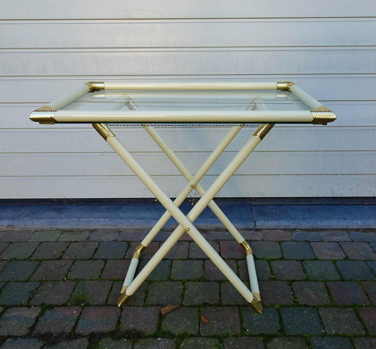 Vintage Lacquered Metal Butler Folding Table, 1970s photo vinterior