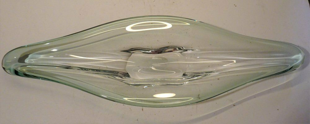 Large Mid Century Green Crystal Centerpiece By Rene Delvenne For Val Saint Lambert photo for sale