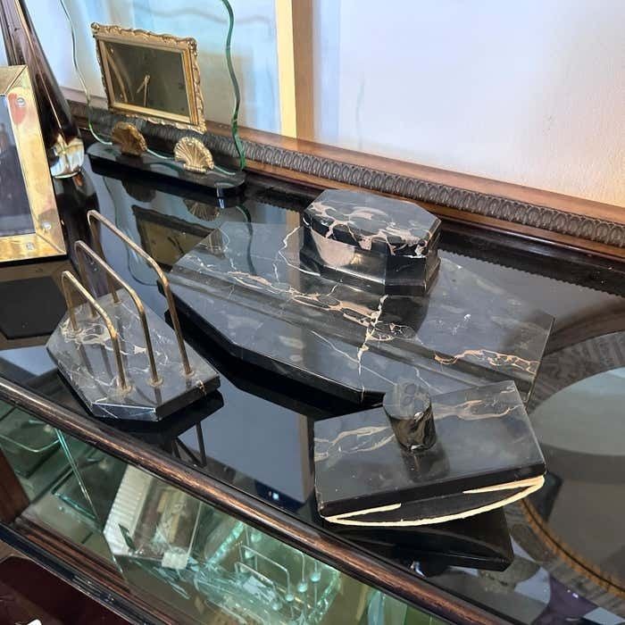 Home Decor 1930s Art Deco Portoro Marble And Brass Italian Desk S photo