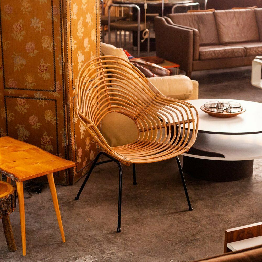 Rattan & Metal Chair By H. Broekhuizen For Rohé Noordwolde, 1960s photo for sale