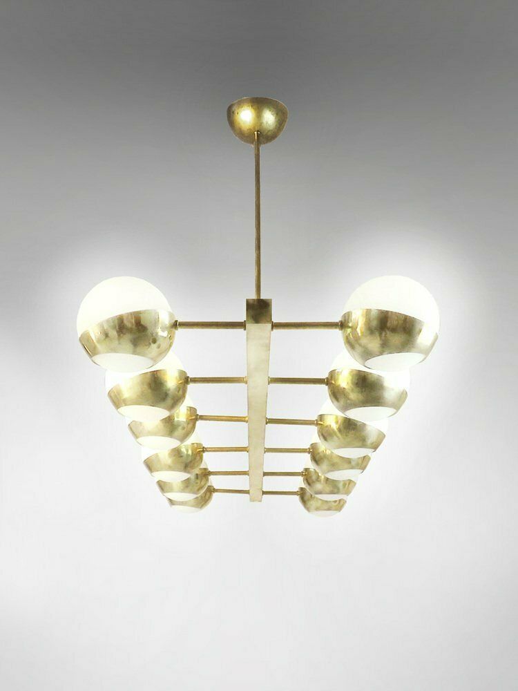 Mid Century Italian Brass And Opal Murano Glass Lamp, 1960s photo 2886.0