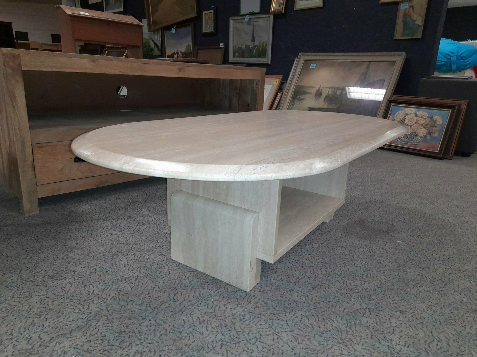 Mid Century Italian Travertine Coffee Table With Storage photo 968.0